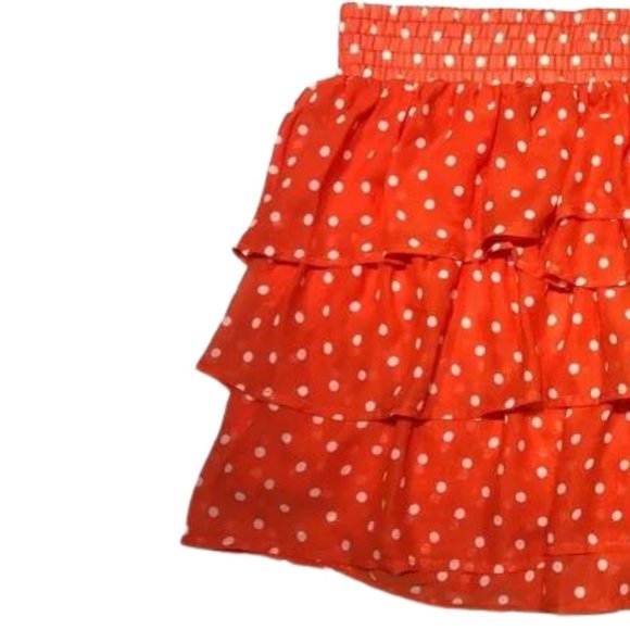 Maurices Orange and White Polka Dot Print Ruffled Skirt - Picture 3 of 11